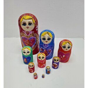 Wooden Russian Nesting Dolls Large 8" Hand Painted Heart New Opened